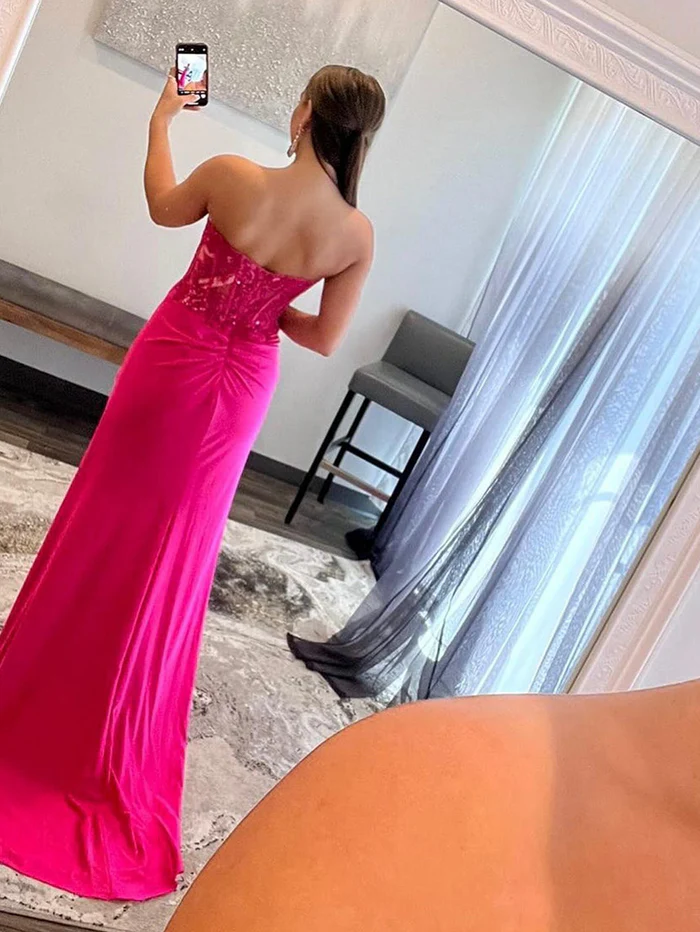 Sheath Strapless Sweetheart Long Prom Dress with Slit J4056