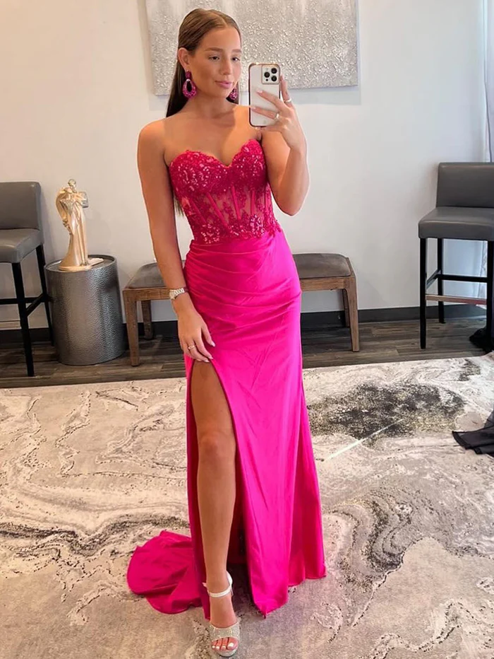 Sheath Strapless Sweetheart Long Prom Dress with Slit J4056