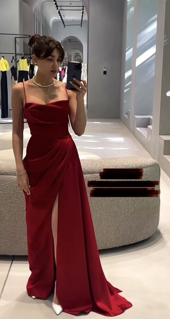 Mermaid Red Slit Prom Dress Birthday Outfits J4190