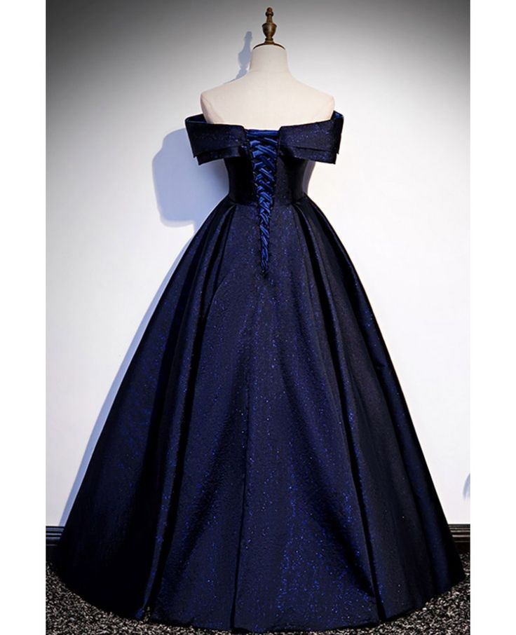 Navy Blue Off Shoulder Long Prom Dress A Line Evening Dresses J4389