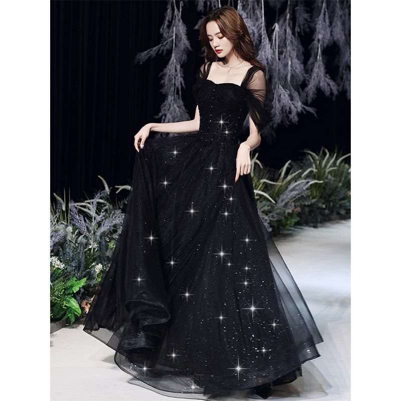 Black Off Shoulder Long Prom Dress A Line Long Evening Dress 84 - JulyProm
