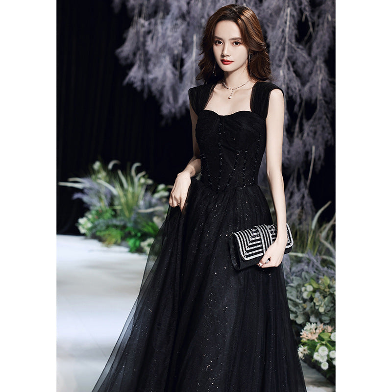 Black Off Shoulder Long Prom Dress A Line Long Evening Dress 84 - JulyProm